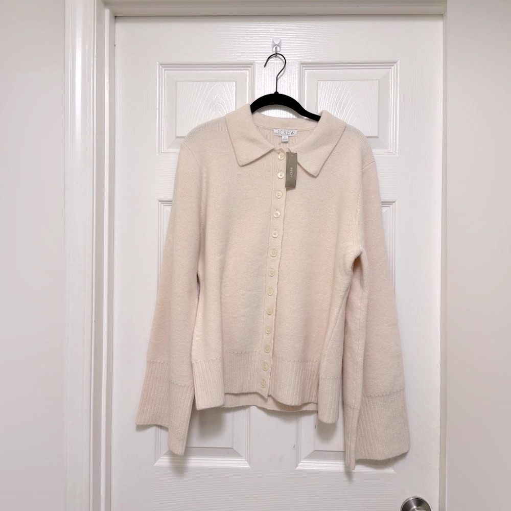 NWT J.Crew Milano-Stitch Cinched-Waist Cardigan in Ivory - Picture 6 of 10
